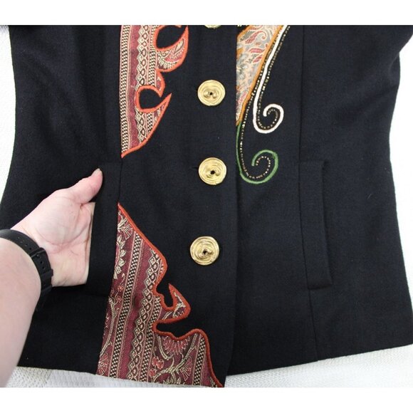 Alex Evenings Womens Black Wool Blend Embroidered Button-Up Coat With Pockets Sm - Picture 2 of 10
